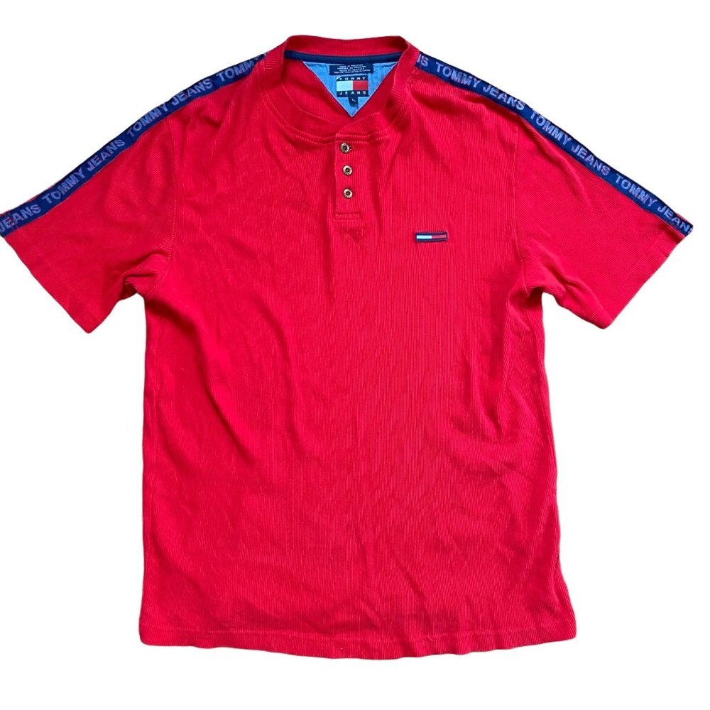 Vintage Tommy Hilfiger Jeans Tee Shirt Ribbed Logo Americana 90s Mens Size Large